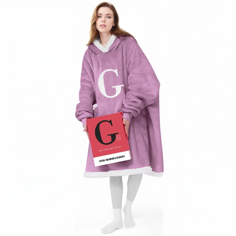 3305 Wearable Blanket Hoodie with Letter A-Z - Oversized Sweater Blanket